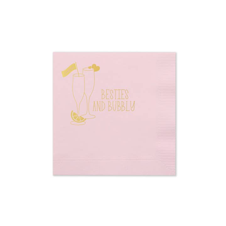 Sublime & Co. - Wholesale Disposable Napkin - Besties And Bubbly Pink Cocktail Napkin For Galentine's Day