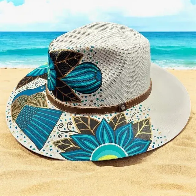 GMCE Global Trading, LLC - Wholesale Fedora - Unisex - Floral Hand-Painted Palm Straw Fedora Hat 12