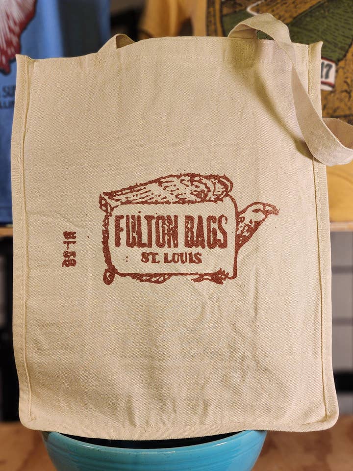 Vintage Farm Bag Design; "Fulton Bros. Bag Co" Farmer's Market Canvas Tote, Natural for wholesale by Seed House Prints