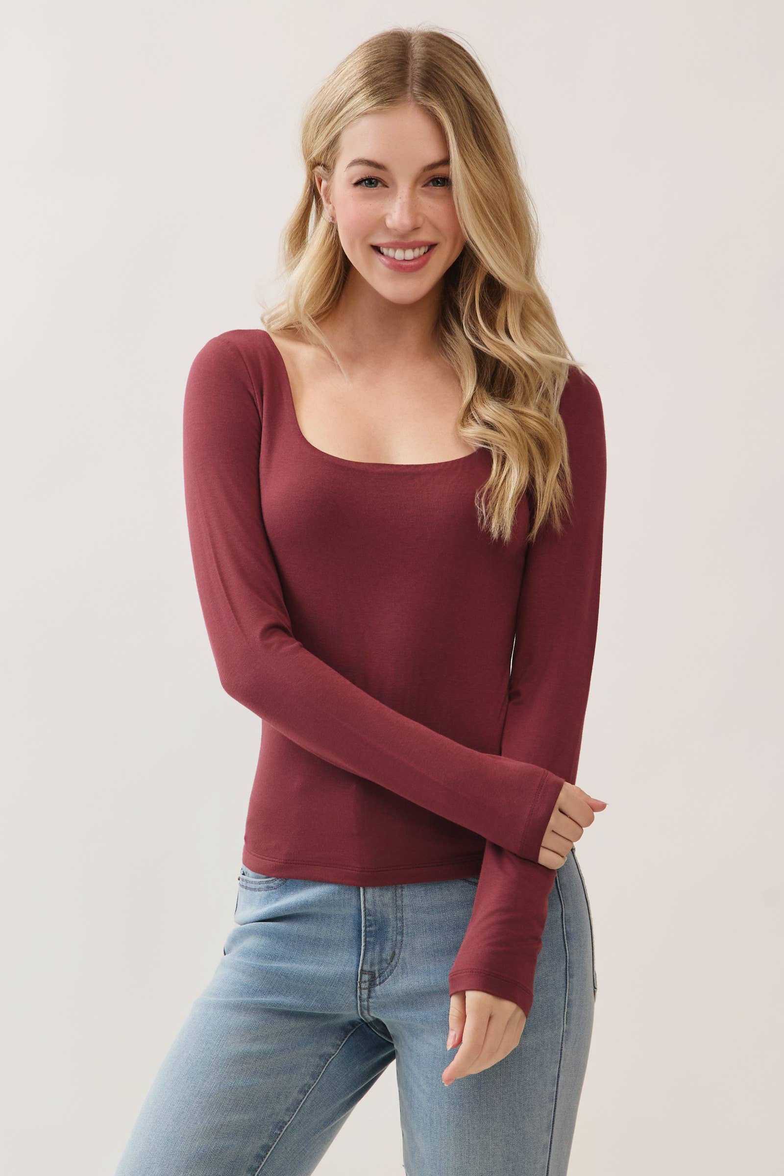 Final Touch - Wholesale Knit Top - Women's - Double Layer Square Neck Long Sleeve Top - VT1710935