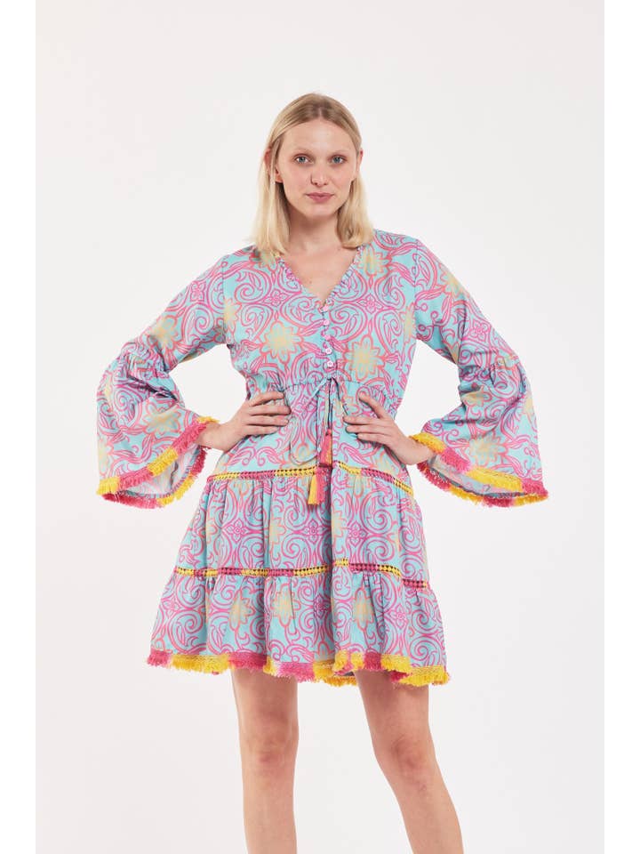 ModaPosa - Wholesale Dress - Women's - Desideria Dress Majolica Arbor Blue Red Gold Spring Summer