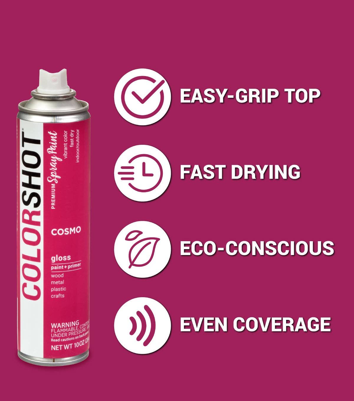 Ilovetocreate - Wholesale Paint Set - COLORSHOT Gloss Spray Paint Cosmo (Dark Pink) 10 oz.2