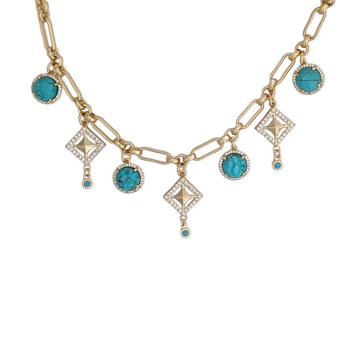 Karissa Station Turquoise Statement Gold Necklace for wholesale by Purple Dew