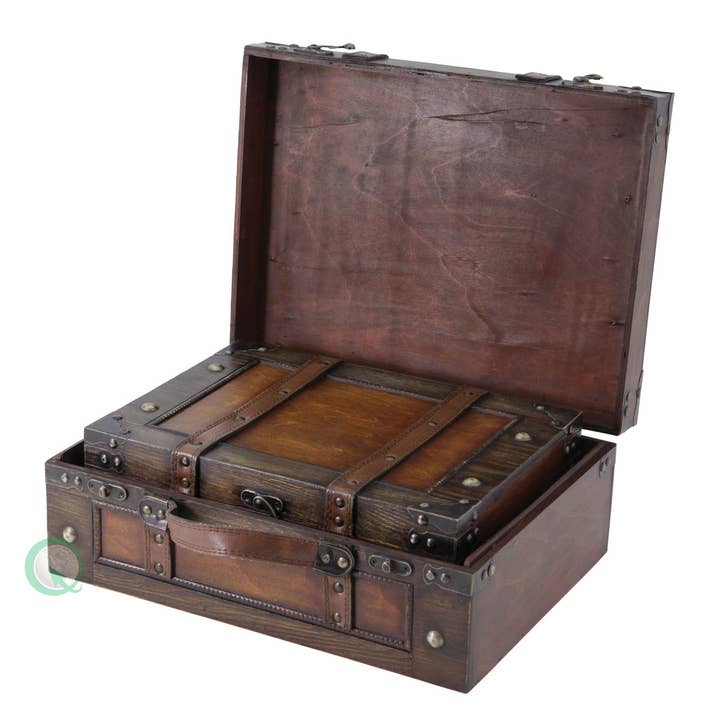 Quickway Imports – wholesale Decorative box – Wooden Vintage Luggage Trunks - Antique Carry on Suitcase St1