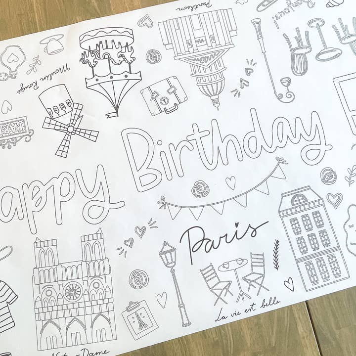 Paris Coloring Table Runner| Happy Birthday for wholesale by Party in a pinch