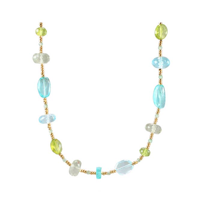 N-4035 COLLIER PÉRIDOT, TOPAZE, PRÉHNITE, APATITE, AMÉTHYSTE pour la vente par Alicia Van Fleteren Jewelry Design