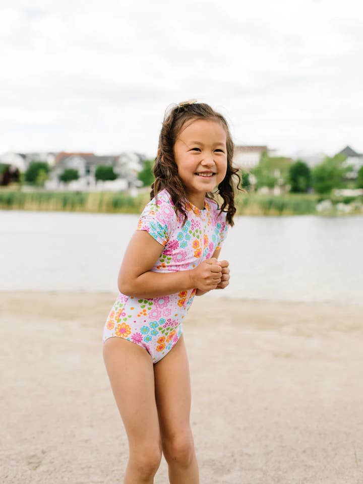 Ollie Jay - Wholesale One Piece Swimsuit - Kids - Zoey Swim in Pink Flowers | Girls UPF 50 Swimwear4