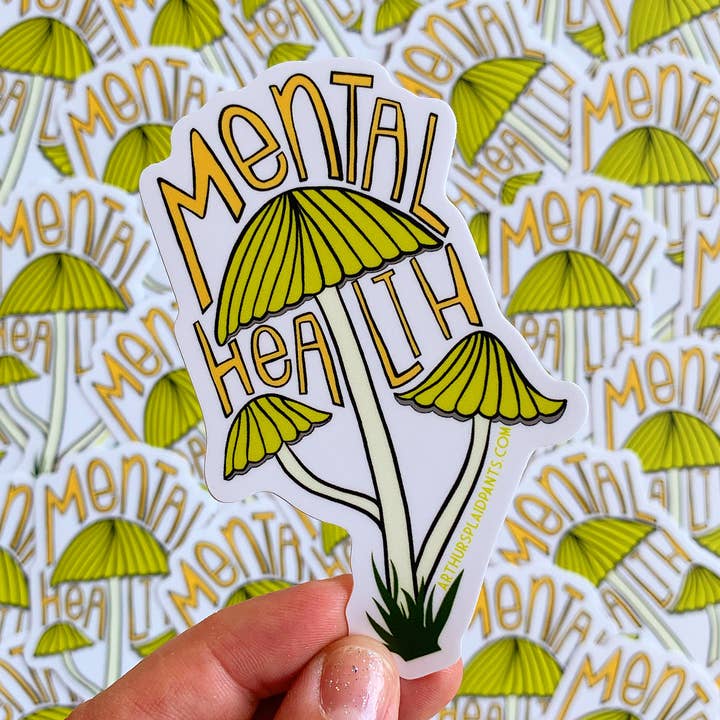Mushrooms for Mental Health sticker for wholesale by Arthur's Plaid Pants