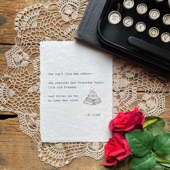Alison Rose Vintage - Wholesale Art Print - Books and tea poem by R. Clift on handmade paper2