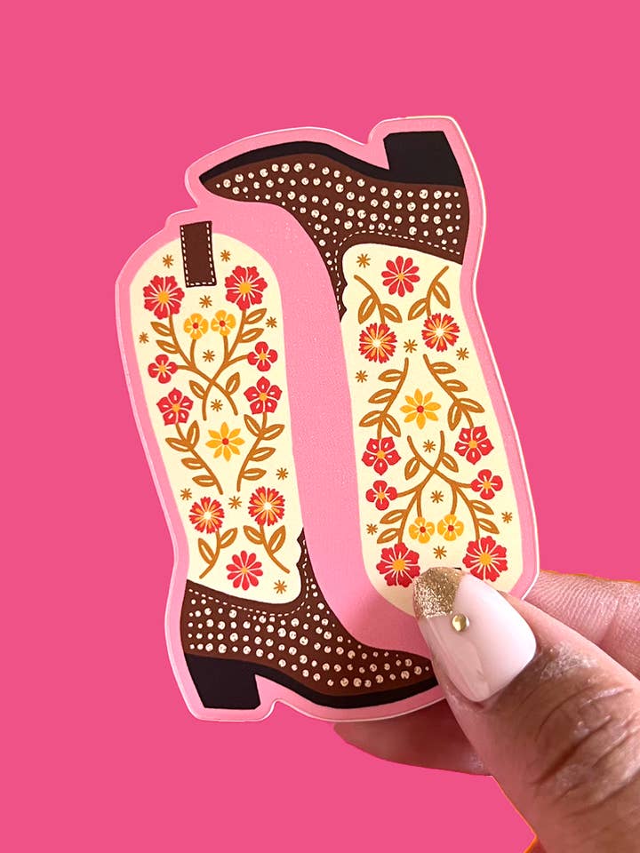 Cowgirl Boots - Whimsical Floral Sticker for wholesale by Jessica Molina