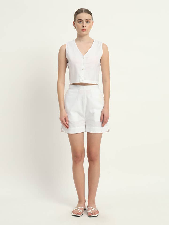 Shorts Matching Set- White Linen Viva La Verve for wholesale by Thevasa