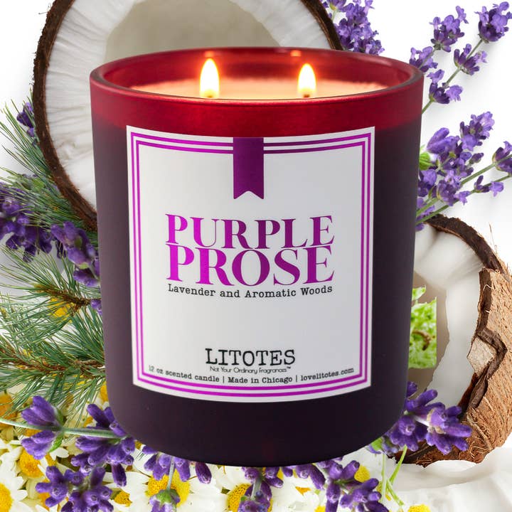 Purple Prose | Book-Themed Luxury Soy Candle | 12 oz for wholesale by Litotes Fragrances