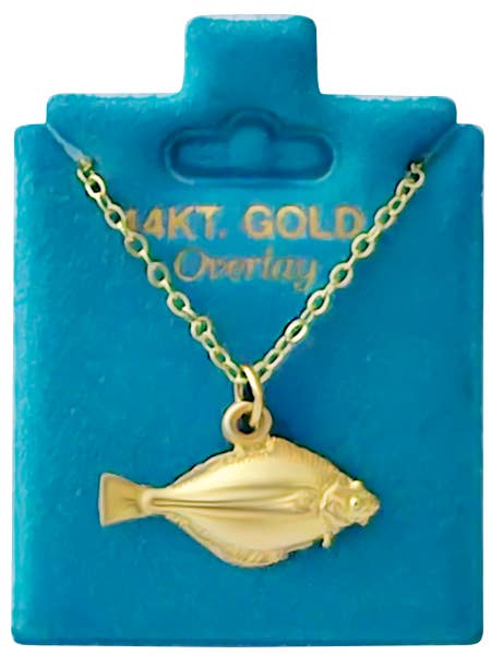 Made In USA Halibut Necklace Available in Gold or Silver for wholesale by New England Gold Inc.