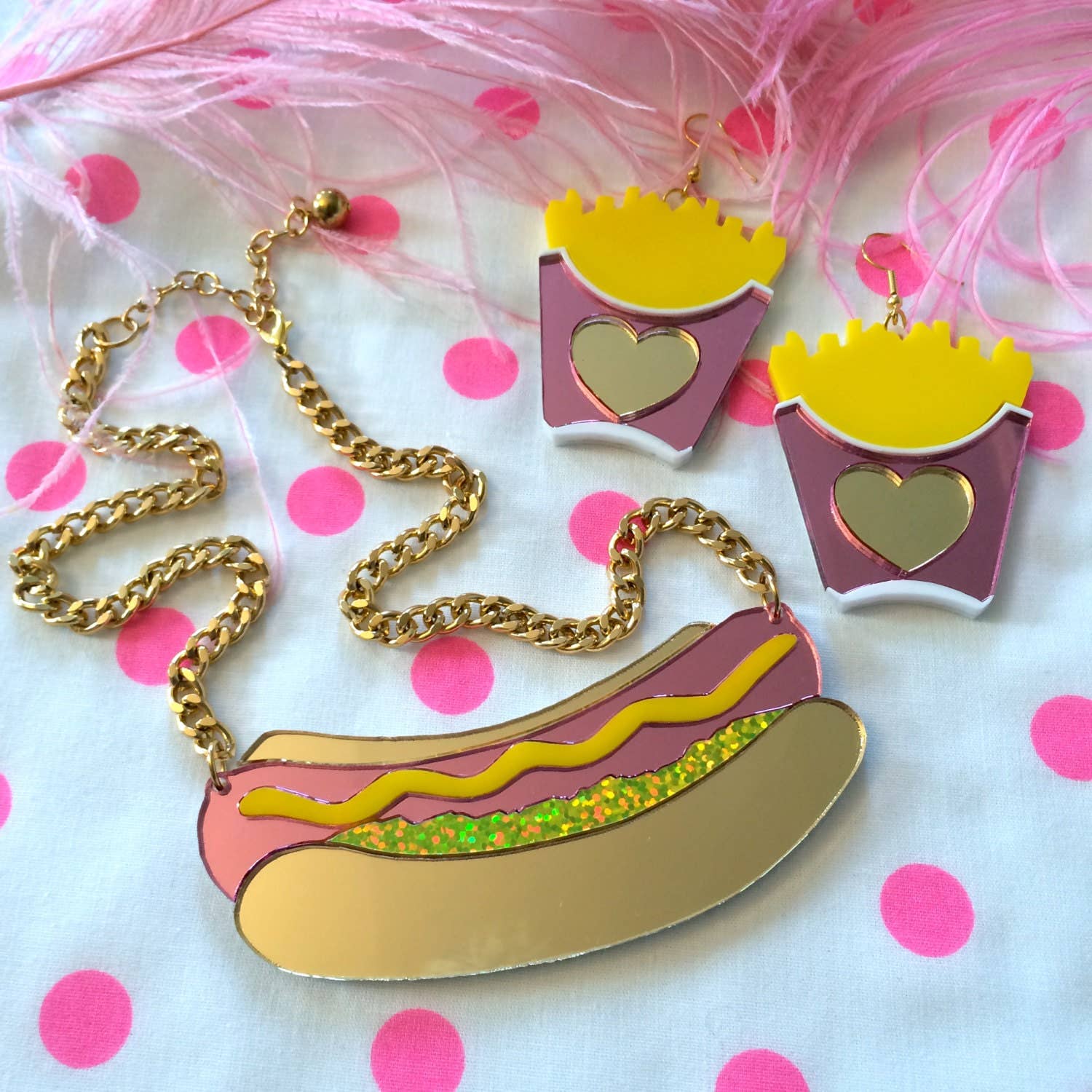 I'm Your Present – wholesale Hänge-/berlockhalsband – Hot Dog Laser Cut Akryl Mat Halsband, Laserskuren akryl,4