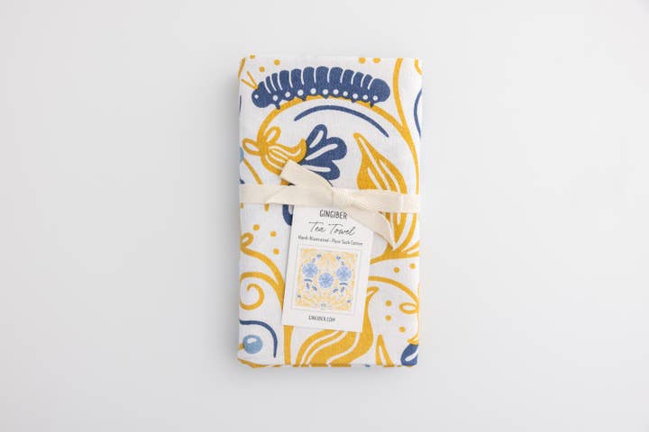 Gingiber - Wholesale Tea Towel - Blue Caterpillar Tea Towel