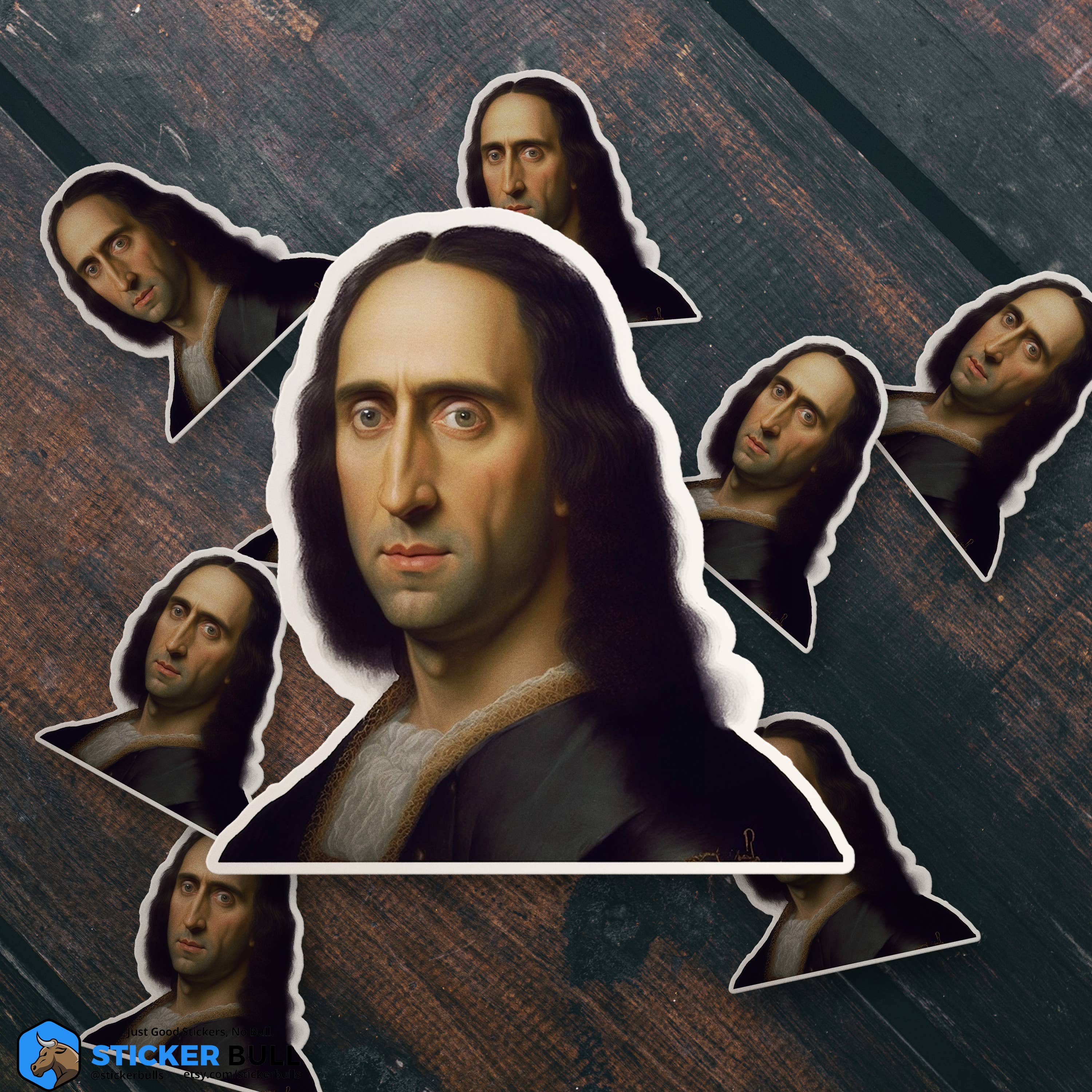 Sticker Bull – Engroshandel Klistermærke – Mona Lisa Nicolas Cage „Mona Cage“ Meme klistermærke, vandtæt6