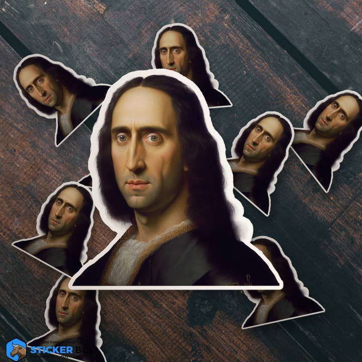 Sticker Bull – Engroshandel Klistermærke – Mona Lisa Nicolas Cage „Mona Cage“ Meme klistermærke, vandtæt6