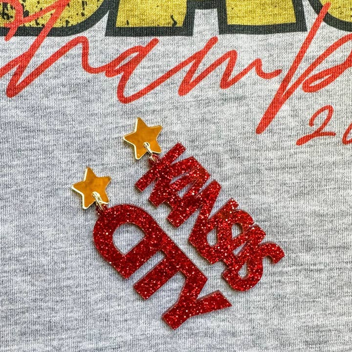 Kansas City Glitter Acrylic Dangles for wholesale by Golden Rae Wholesale