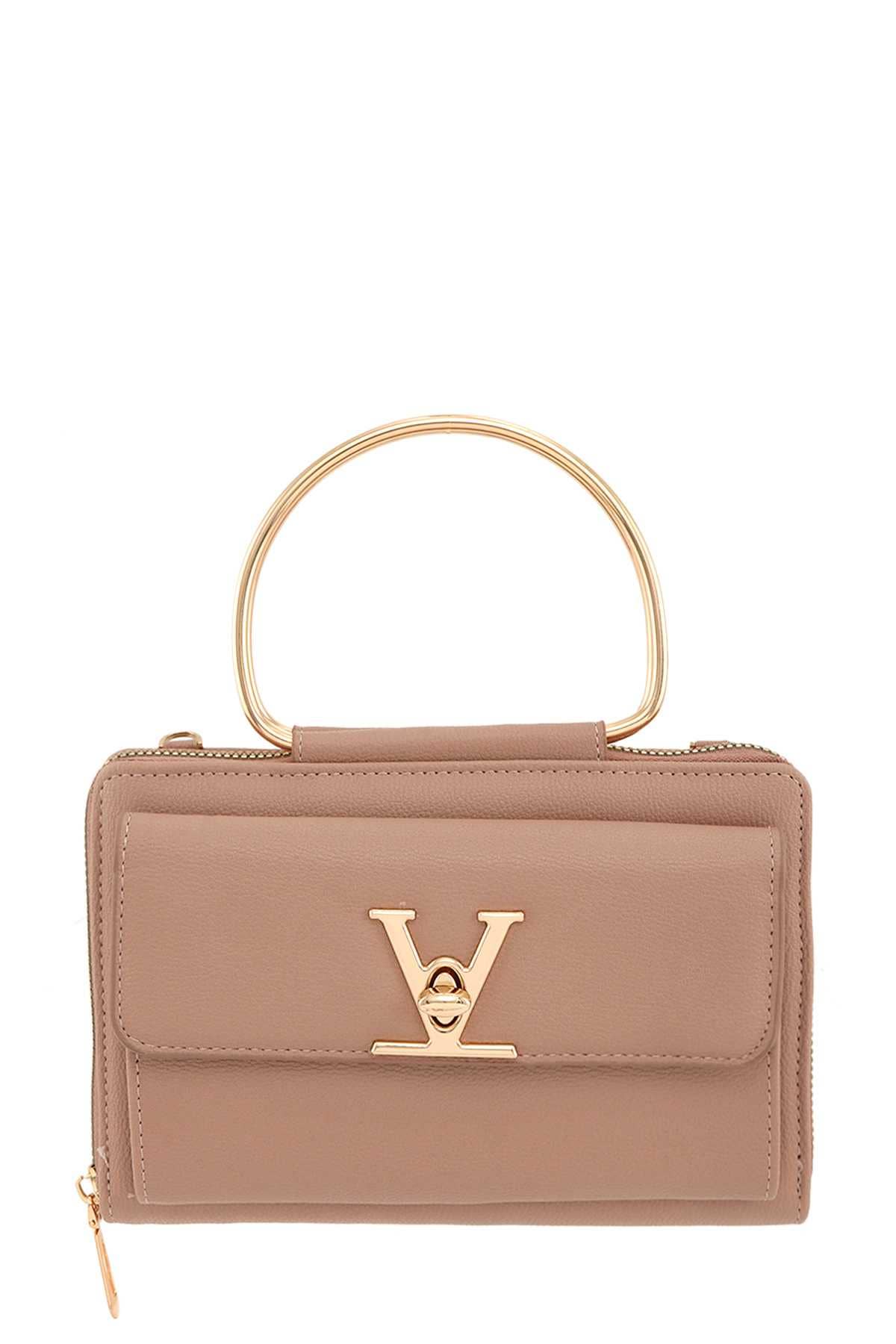 anbfashion - Wholesale Top Handle Bag - Women's - RECTANGULAR BAG WITH V ACCENT AND METAL HANDLE  420