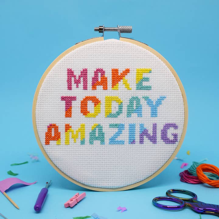 'Make Today Amazing' large cross stitch craft kit for wholesale by The Make Arcade