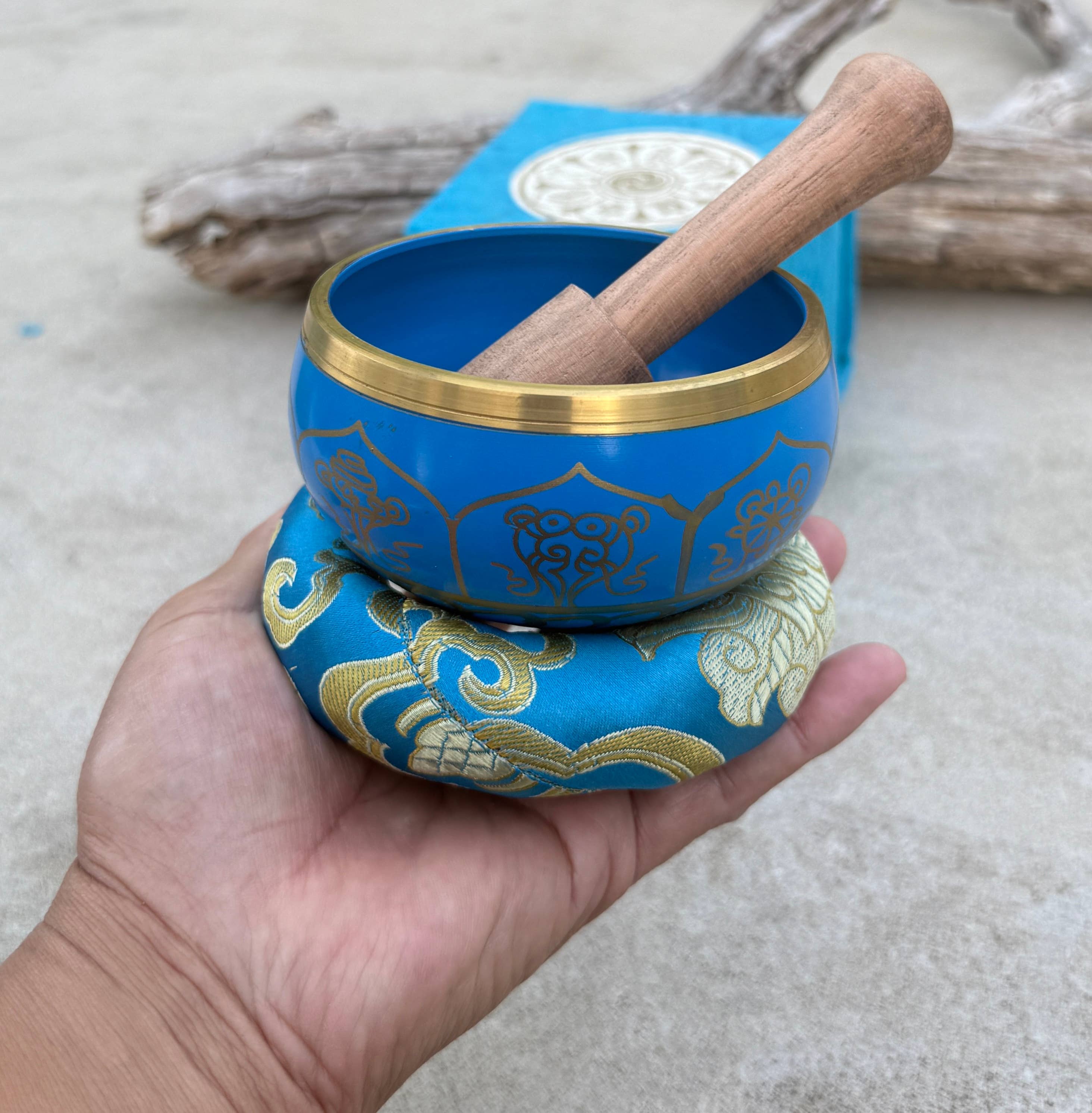 Lungta Imports - Wholesale Meditation Supplies - Tibetan Complete Singing Bowl Gift Box Set 8 Lucky Symbols 21