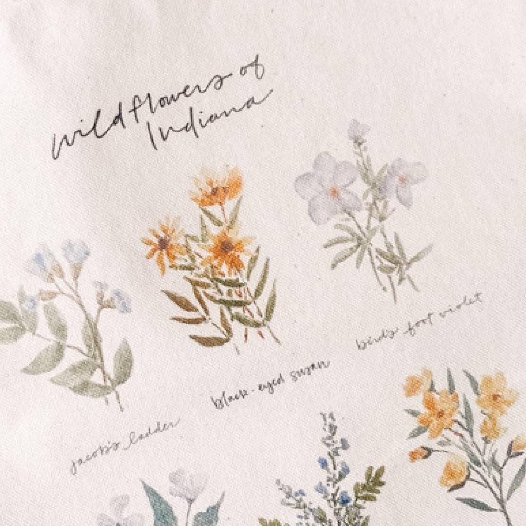 Art and Home co. - Wholesale Tote Bag - Women's - Indiana Wildflowers Watercolor Square Cotton Canvas Tote1