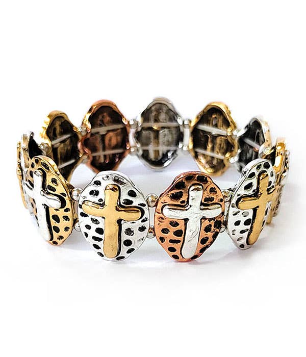 Jewelry Max - Wholesale Charm/Dangle Bracelet - ( WX1026 )  VINTAGE MULTI CROSS STRETCH BRACELET0