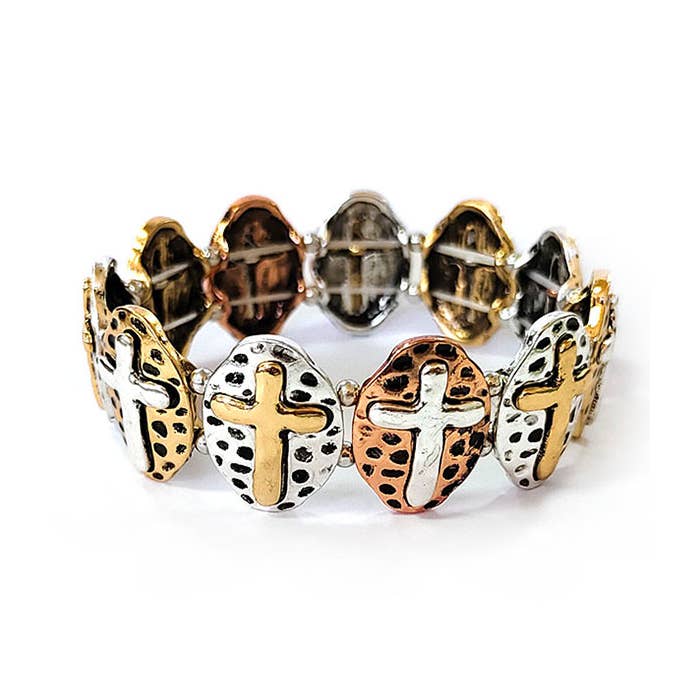 Jewelry Max - Wholesale Charm/Dangle Bracelet - ( WX1026 ) VINTAGE MULTI CROSS STRETCH BRACELET