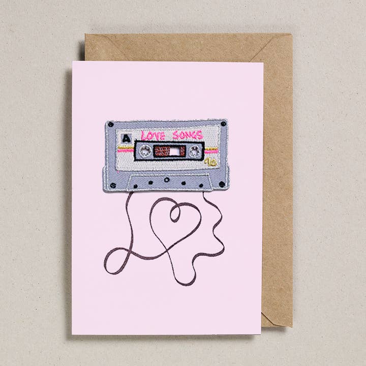 Petra Boase Ltd (US Duties Paid) – Engroshandel Brevpapir/sæt med noteskort – Kort med påsyet patch (6 stk.) Love Songs mixbånd0