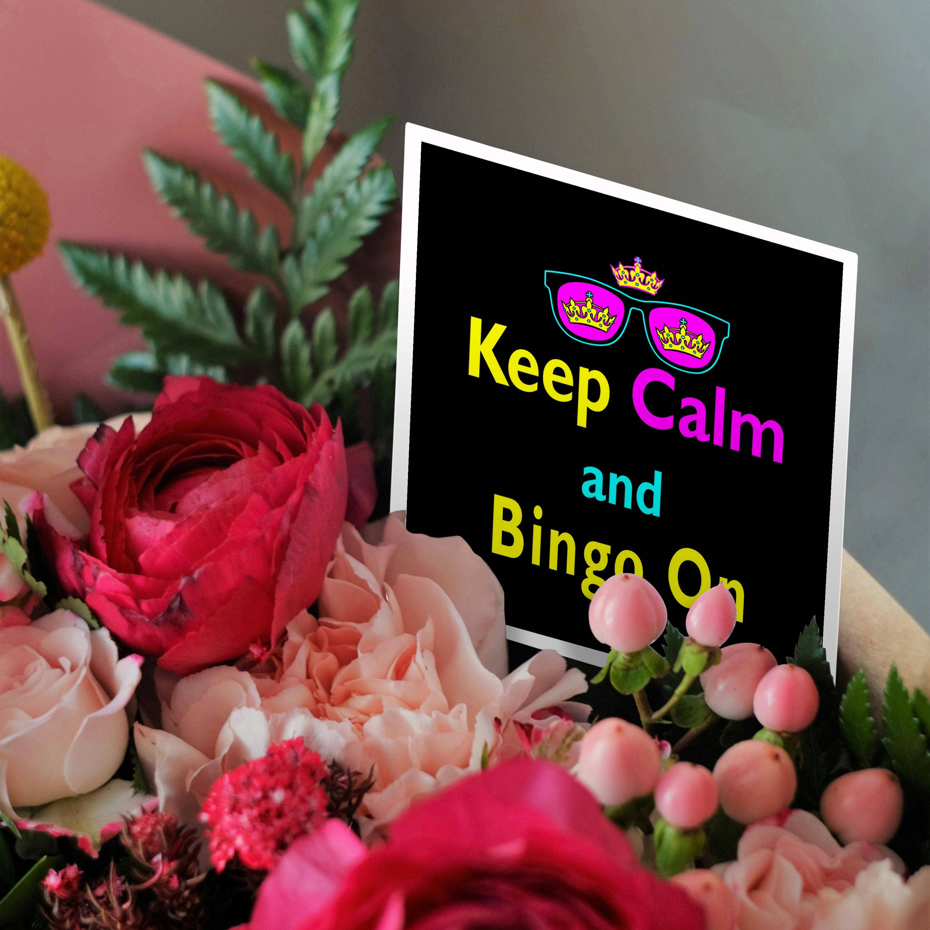 3dRose - Wholesale Everyday Greeting Card - 3dRose, CMYK Keep Calm Parody Hipster Crown And Sunglasses Keep Calm And Bingo On, Greeting Card2