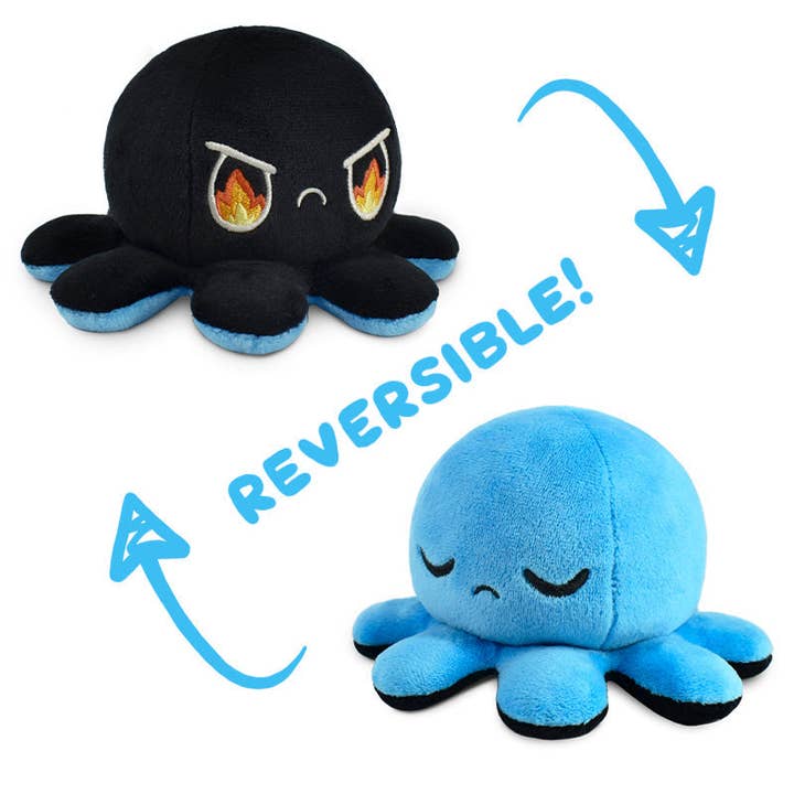 TeeTurtle Reversible Octopus Plushie (Black + Blue) for wholesale by TeeTurtle