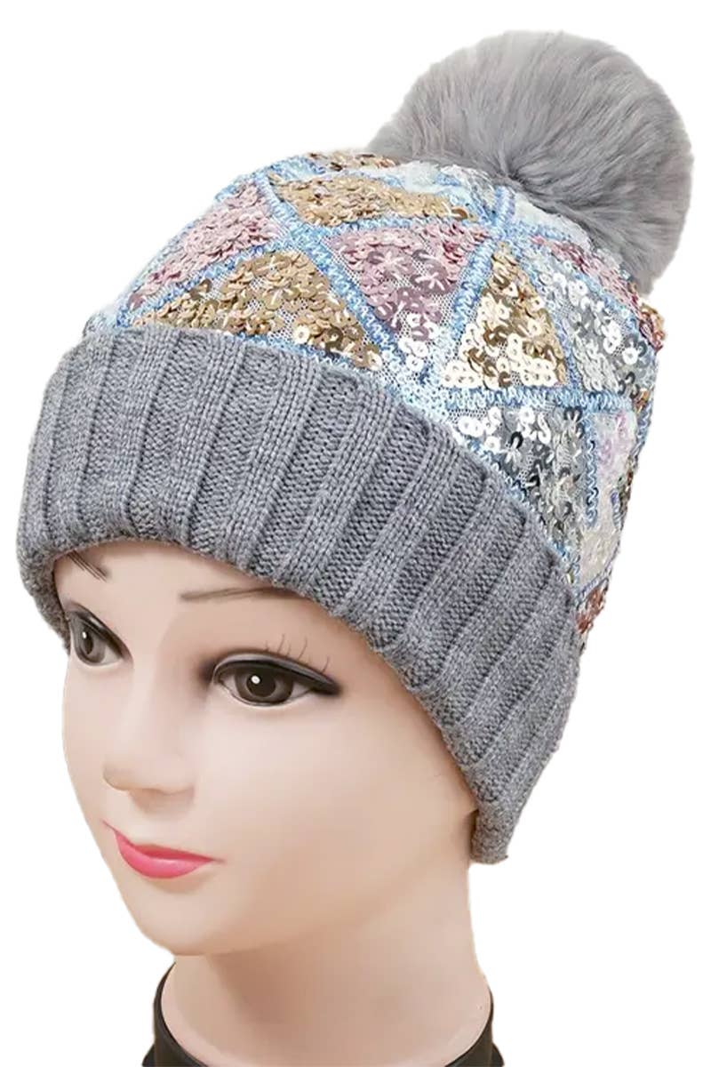 Cap Zone - Wholesale Beanie - Women's - Chevron Sequins Embellished Knitted Beanie5