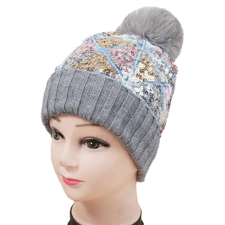 Cap Zone - Wholesale Beanie - Women's - Chevron Sequins Embellished Knitted Beanie5