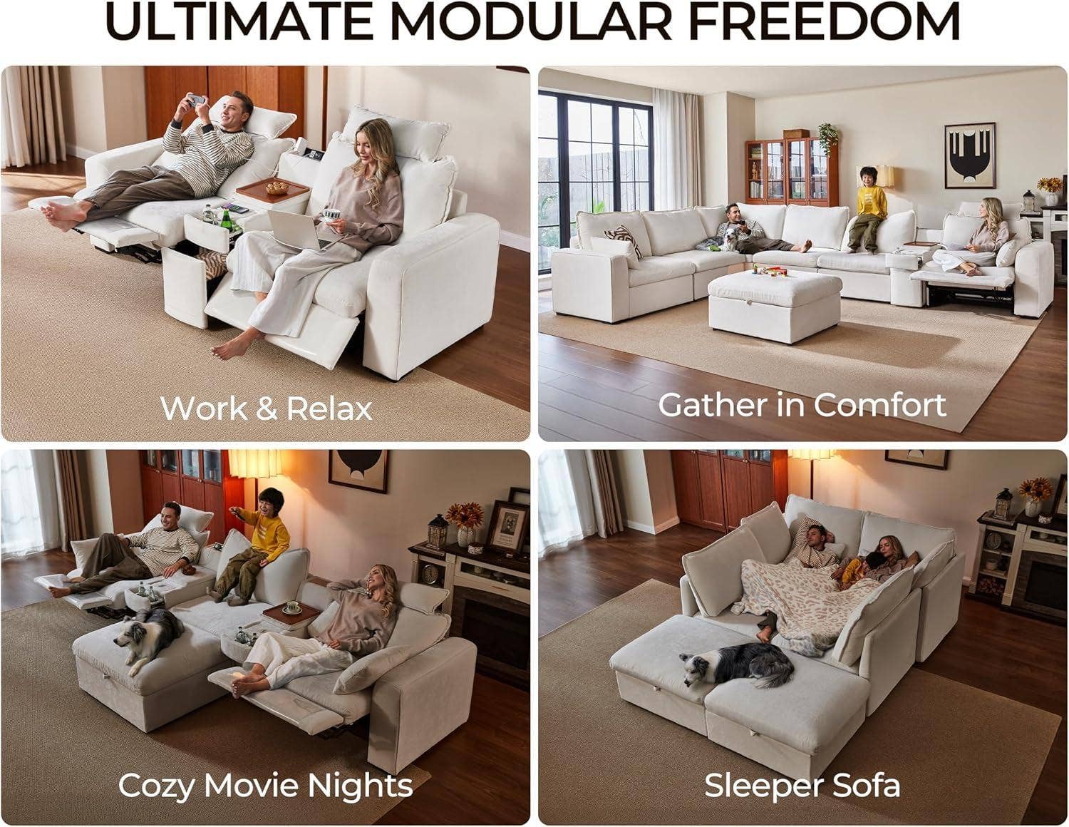 102.8 Inch White Chenille Power Recliner Sofa With Headrest Storage USB Table Wall Hugger for wholesale on Faire3