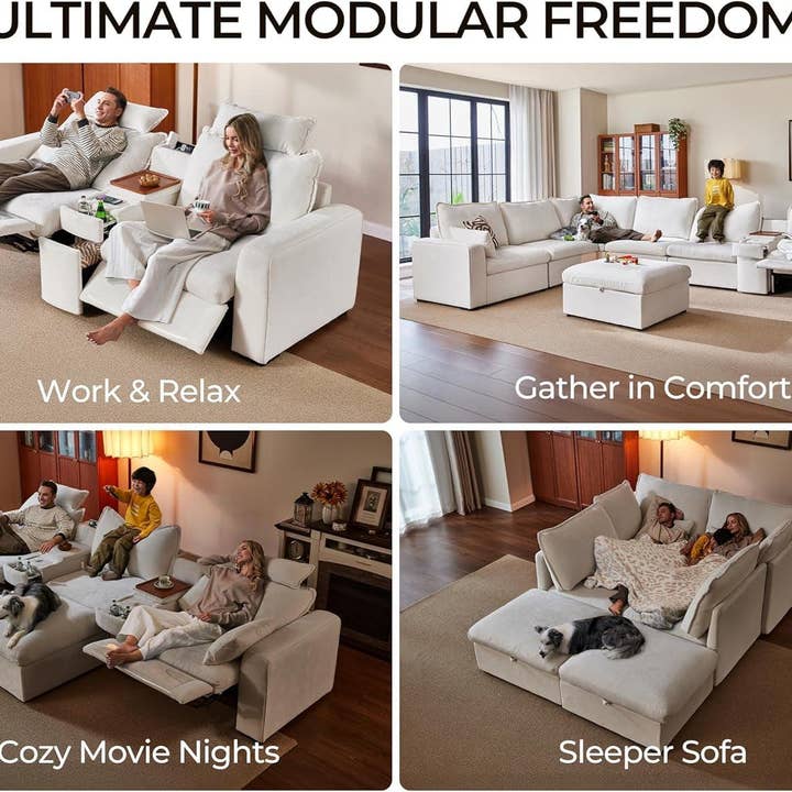 102.8 Inch White Chenille Power Recliner Sofa With Headrest Storage USB Table Wall Hugger for wholesale on Faire3