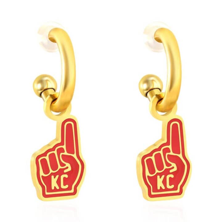 Kansas City Red & Gold Foam Finger Earrings for wholesale by EB and Co.