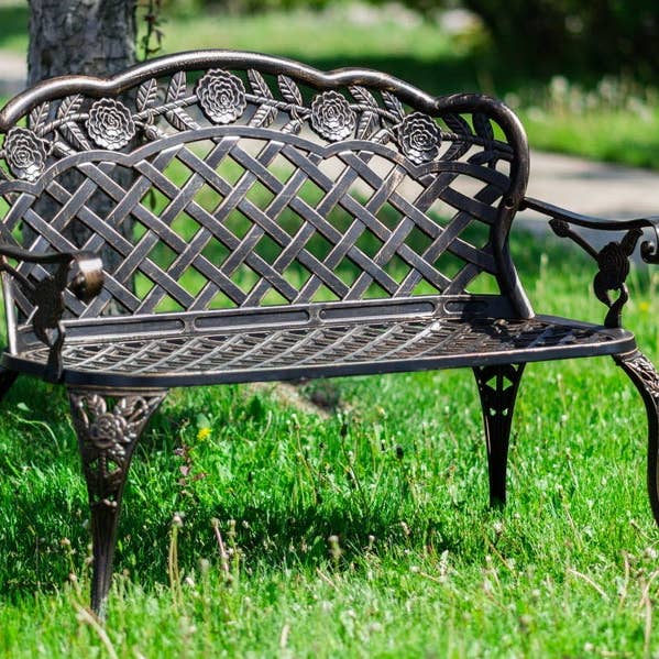 Garden Bench Bronze Colour - Lattice Design 42.5 Inch Long for wholesale by Hi-Line Gift Ltd.