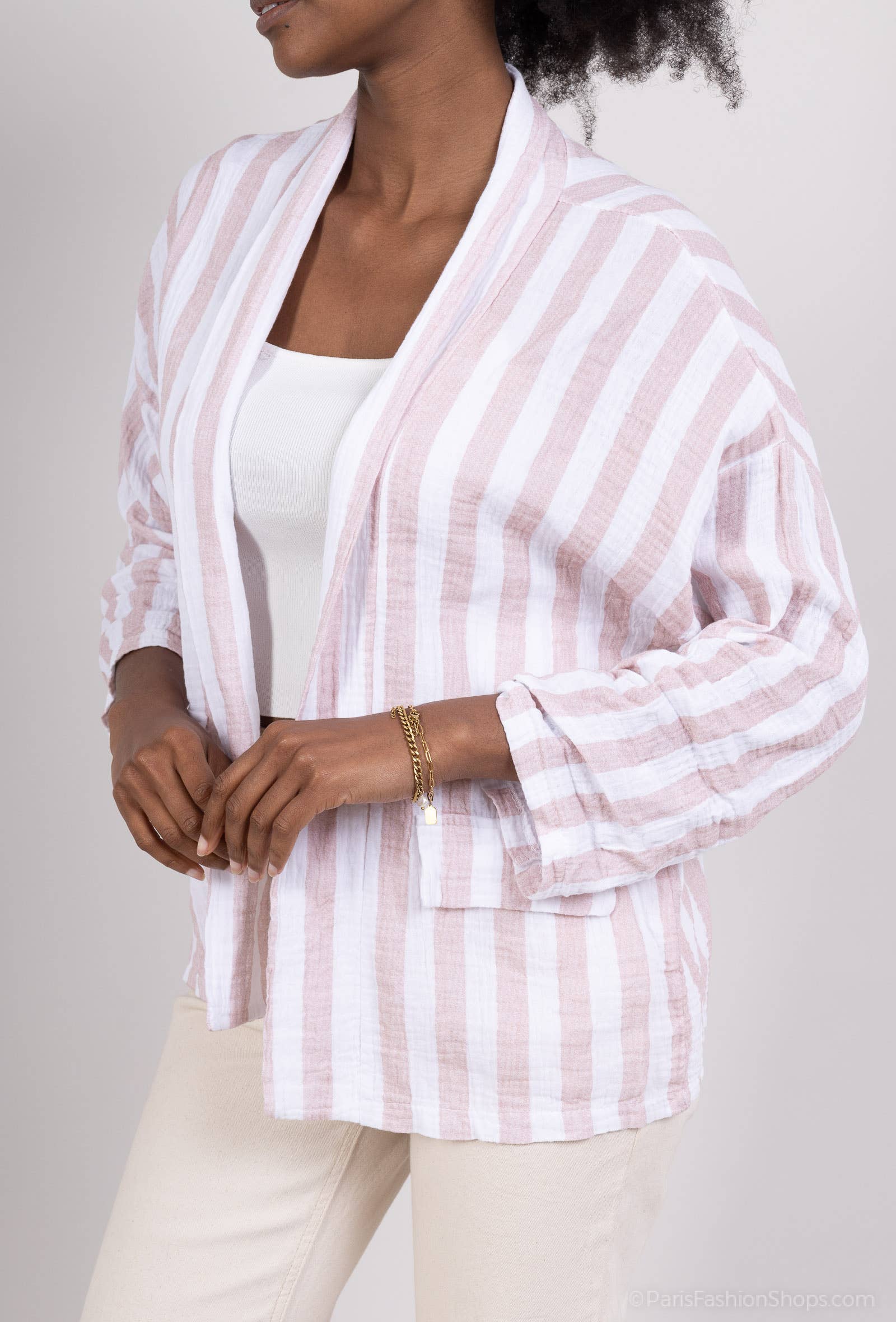 Mimi & Gogo - Vente Veste sans manches – femme - Gilet En Gaze De Coton à rayures @5022_GiGazeRaye10