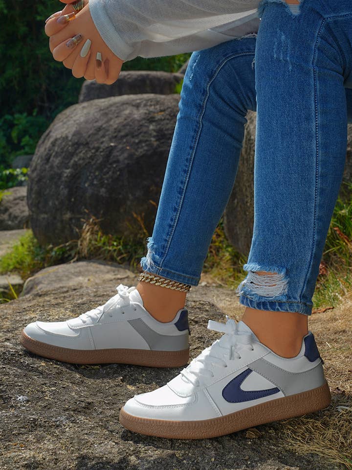 Navy Blue Elizabeth Leather Lace Up Sneakers for wholesale on Faire6