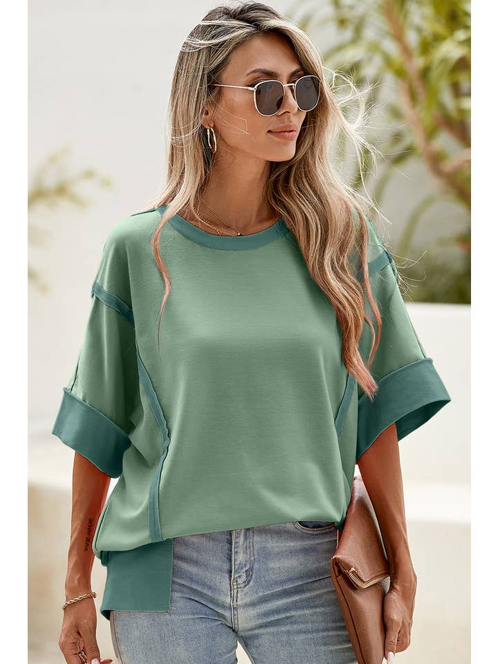 Little Daisy Closet - Wholesale Knit Top - Women's - LDC Half Sleeve Raw Seam High Low Side Split Top