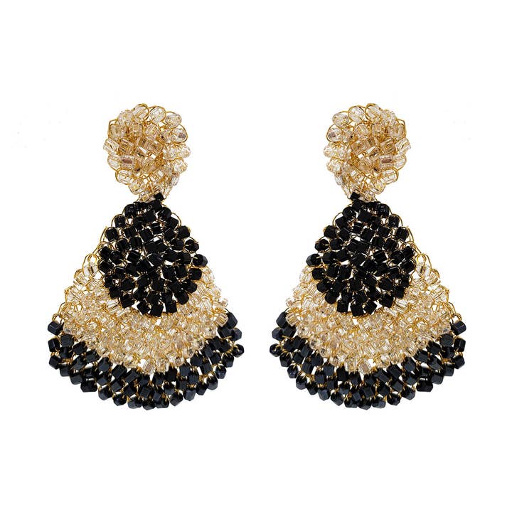 Black & White Color Block Handmade Crochet Small Teardrop Earrings for wholesale by Lavish By Tricia Milaneze