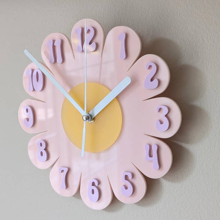 Shelfish Modern - Wholesale Wall Clock - Mini Retro Vintage 1970s Inspired Daisy Wall Clock -Funky Wall Clock - Retro Clock - Flower Power -Mini Clock - Kitchen Clock - Flower Clock