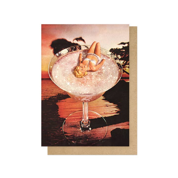 East End Prints - Greetings Cards & Postcards - Wholesale Everyday Greeting Card - Glitter Pink Margarita Greetings Card