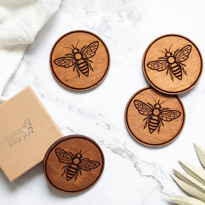 Engraved Bee Drinks Coasters - Set Of 4. for wholesale by For Me and For You