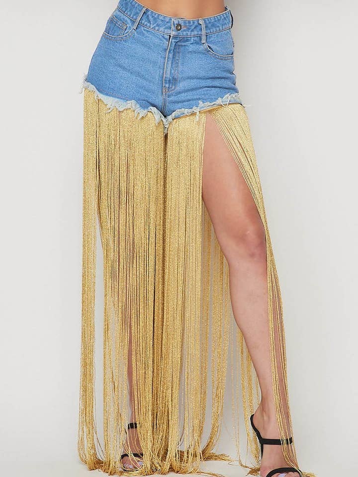 Gold Frayed Hem Denim Shorts for wholesale by The Steven Wick Company