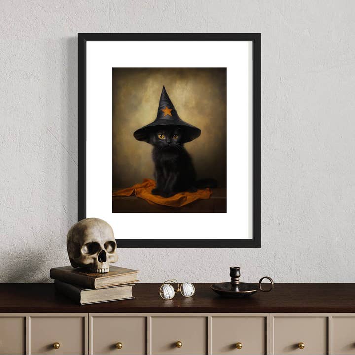 Salty Alyce - Wholesale Art Print - Black Cat with Star Witch Hat Wall Decor 30AS3