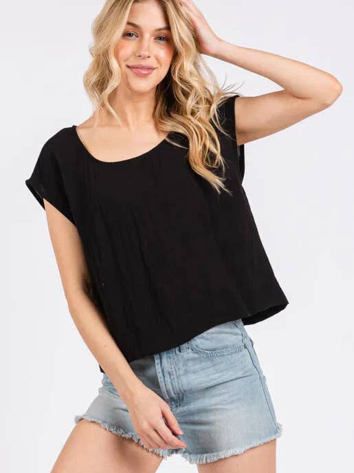 Top a scatola con scollo rotondo intrecciato - NJT30295O per la vendita all'ingrosso da parte di Final Touch