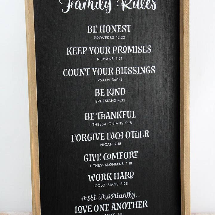 Wholesale Accessory Market - Vente Pancarte - Enseigne murale en bois encadrée 'Règles de la famille' 21 x 123