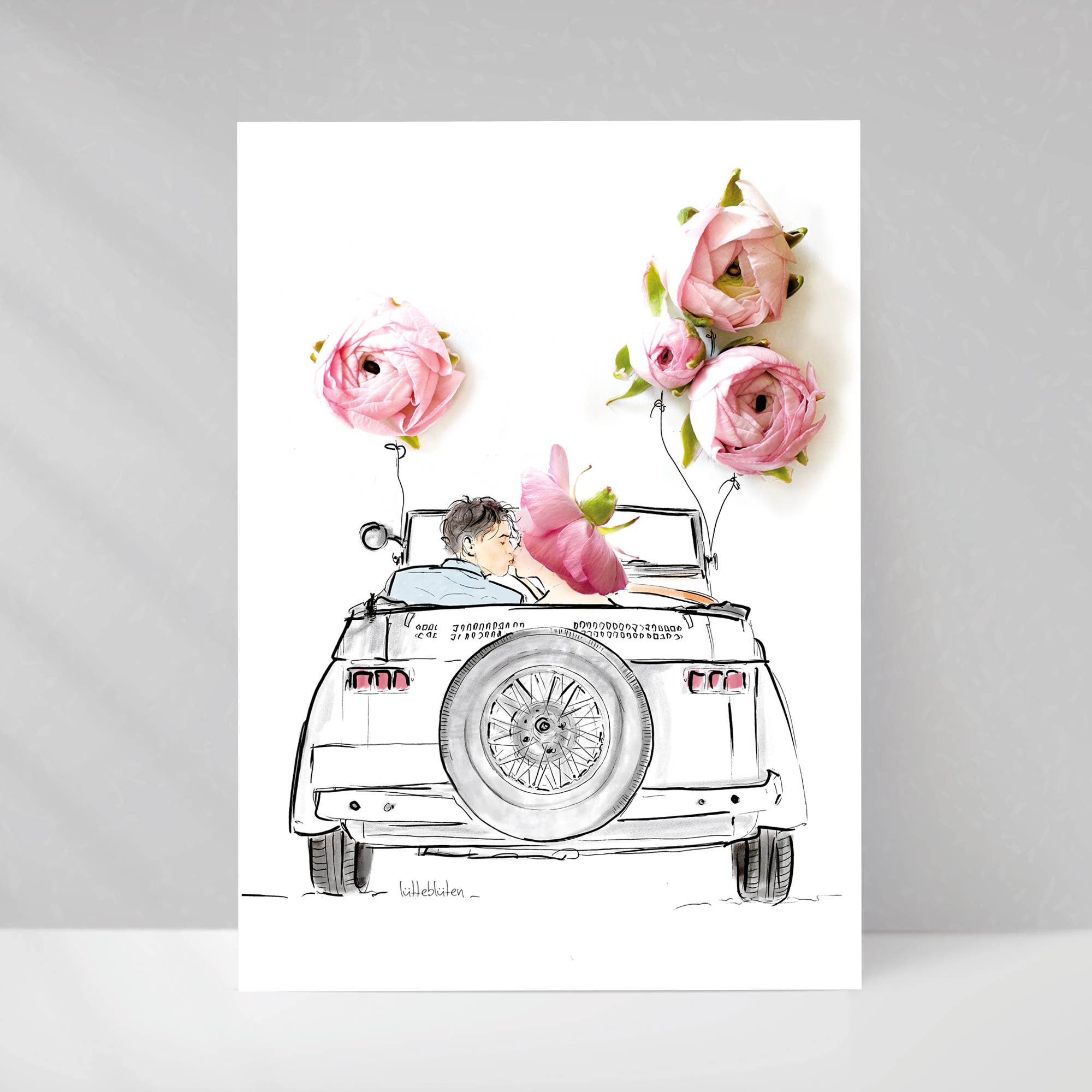 Lütteblüten - Vente Cartes de déclaration d'amour - Flower cabrio - Carte d'amour avec enveloppe - Carte de mariage1