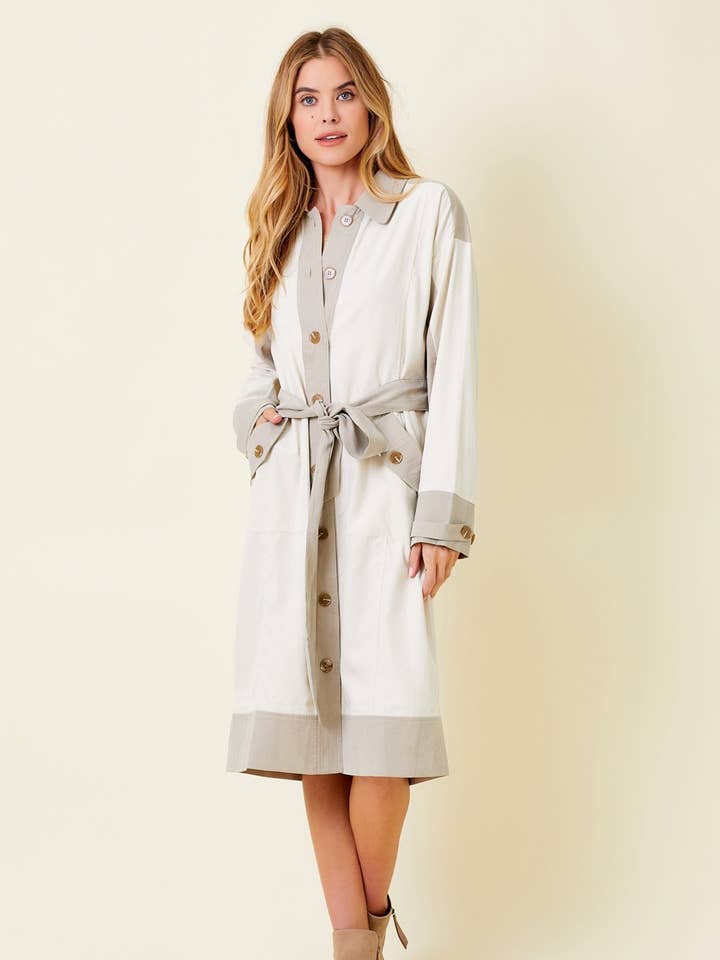 60184 Color Block Trench Coat for wholesale by Mystree